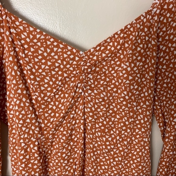 Orange Triangle Print Long Sleeve Square Back Mini Dress - Picture 3 of 7